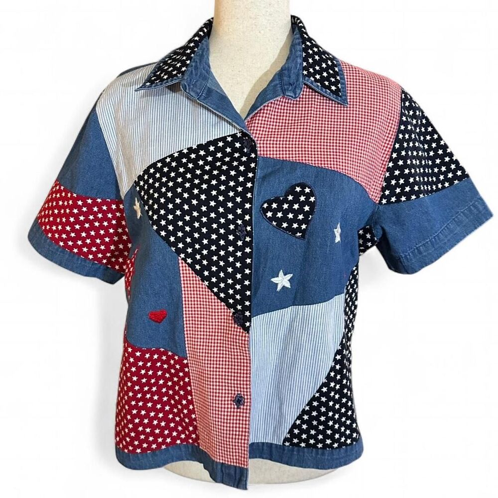 Tantrums 90s Cotton Western Americana Patchwork Button-Up